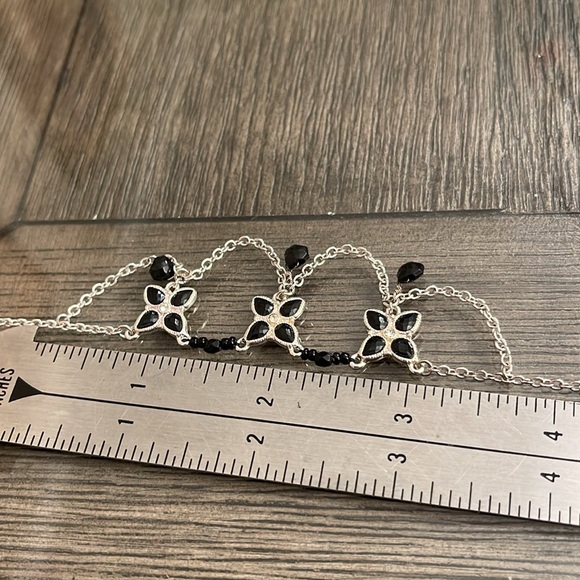 Monet Silver-Tone and Black Floral Necklace with Draping Chains - Picture 8 of 12